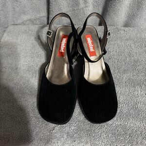 Vintage 90s UNLISTED Kenneth Cole Square Toe Block Heels Ankle Strap Velvet